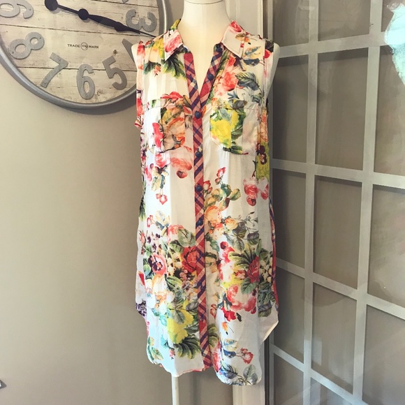 Anthro Cyrena Floral sheer tunic top - Picture 4 of 14